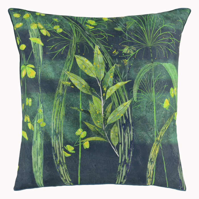 Taie d'oreiller imprimée en satin de coton, ARJUNA LEAF, Viridian