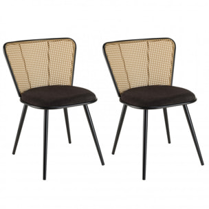 LEA - Lot de 2 chaises assise tissu noir large dossier effet cannage