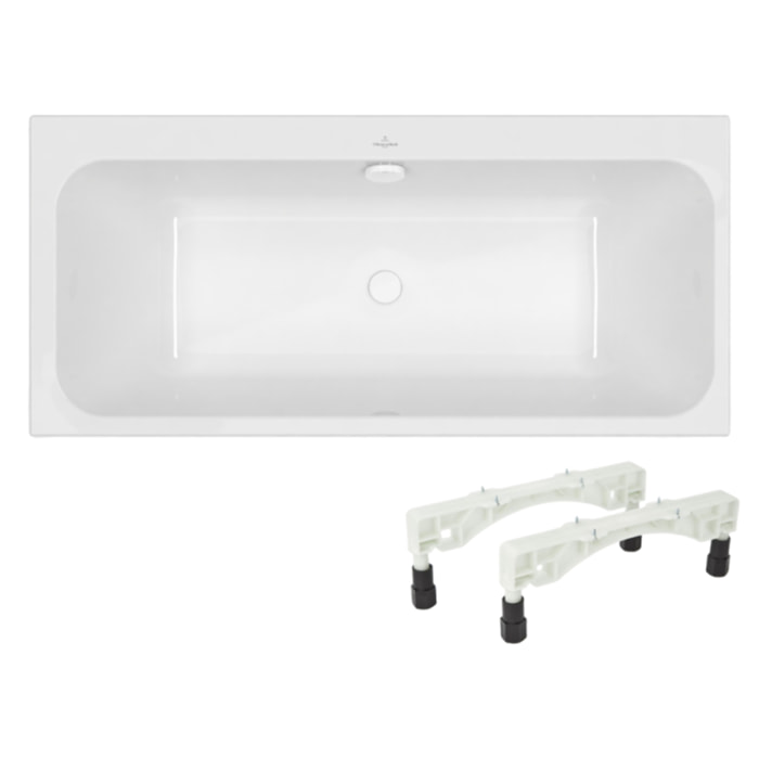 Baignoire droite 180 x 80 VILLEROY & BOCH Architectura + Pieds + Vidage de baignoire WIRQUIN blanc