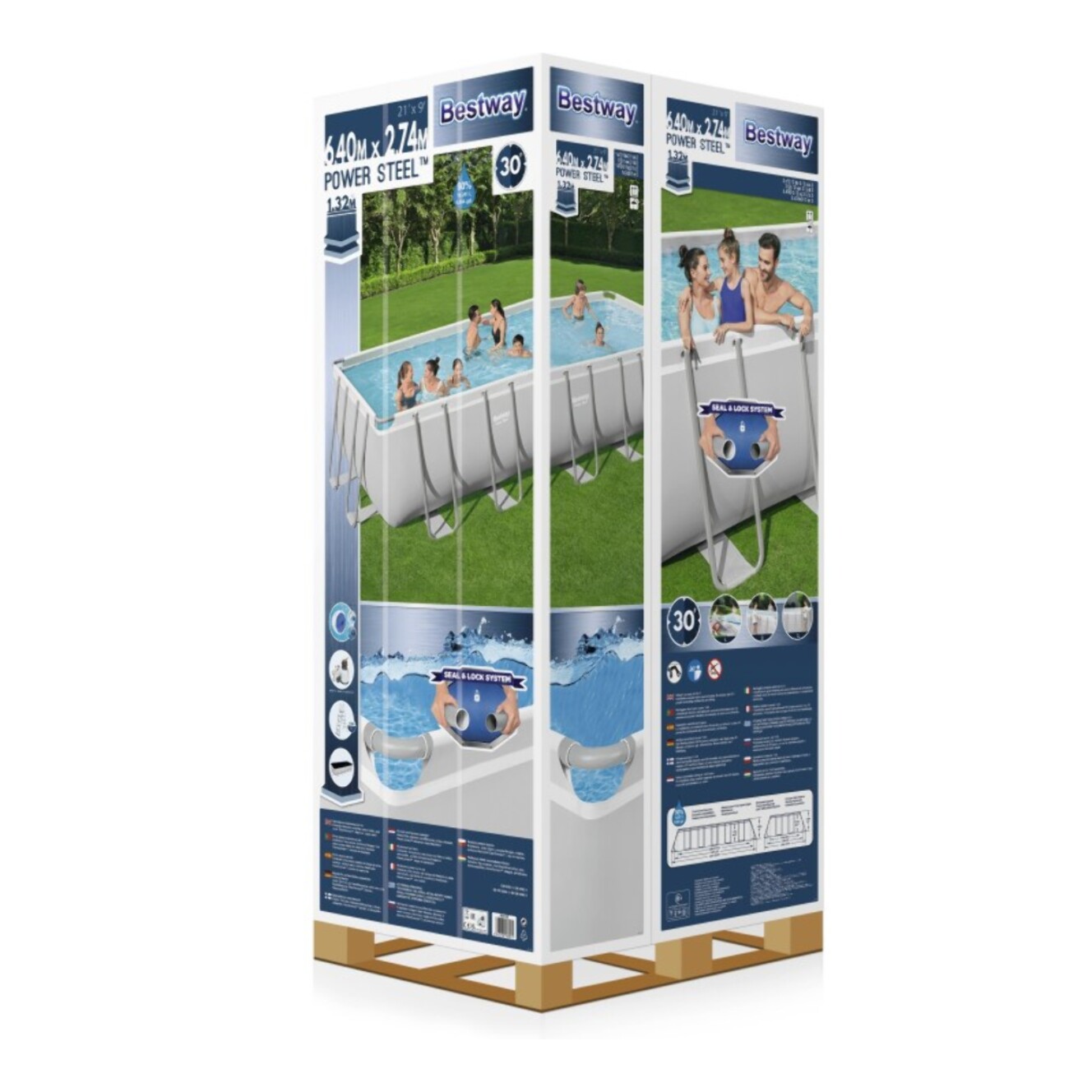 Bestway Piscine hors sol - Rectangulaire - Power Steel - Gris clair - 640 x 274 x 132 cm - Filtre à sable