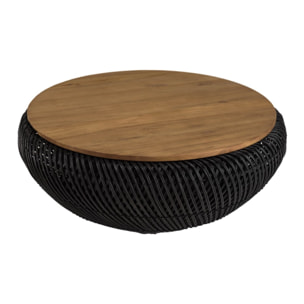 SIXTINE - Table basse ronde 80x80cm en rotin noir plateau amovible