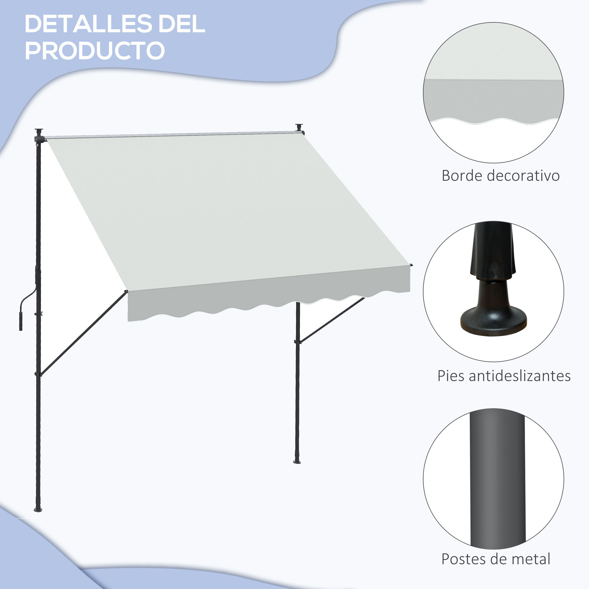 Toldo Manual Retráctil 200x170x200-290 cm con Manivela Protección UV40+ Crema