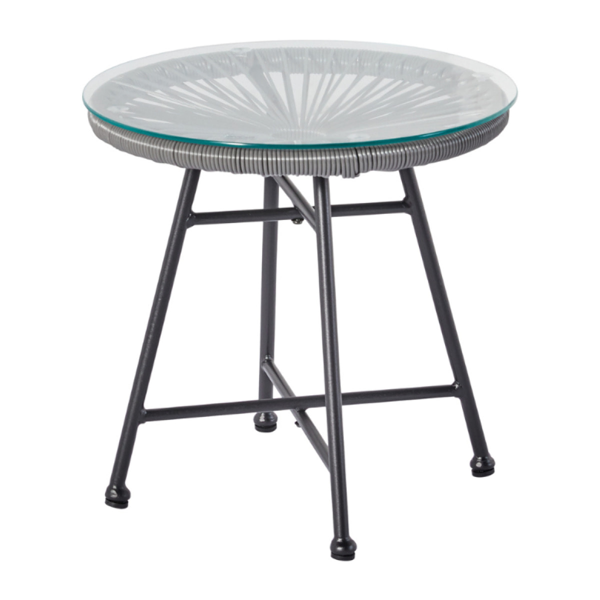 Salon de jardin 2 fauteuils ronds et table basse gris LIO