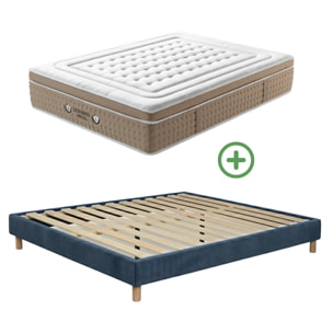 Ensemble matelas Bali & sommier Cancun | Mémoire de forme et ressorts ensachés | Cadre à lattes | Velours côtelé | Bleu nuit