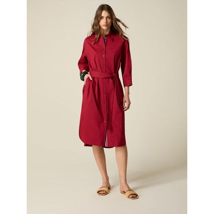 Oltre - Vestido camisero en popelín - Rojo