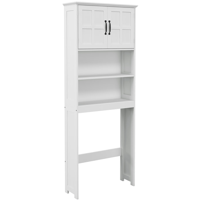 Mueble sobre Inodoro Armario para Lavadora con 2 Puertas Estantes Abiertos y Estante Ajustable Mueble para Baño 66x23x178 cm Blanco