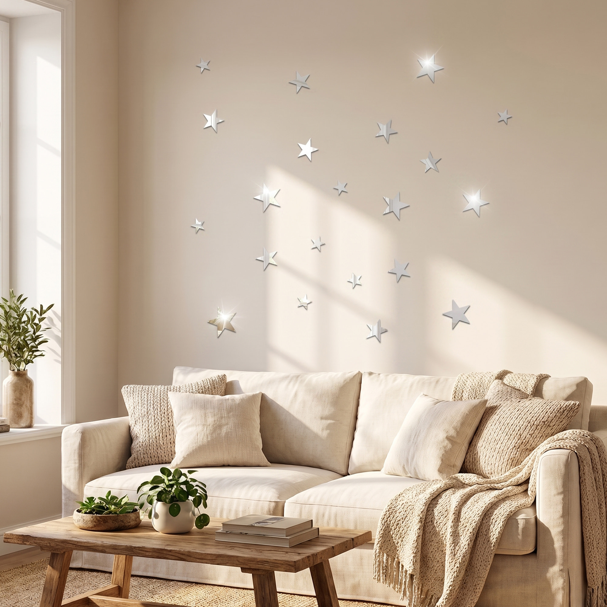 Pack de 20 étoiles en papier adhésifs 3D métal argentés