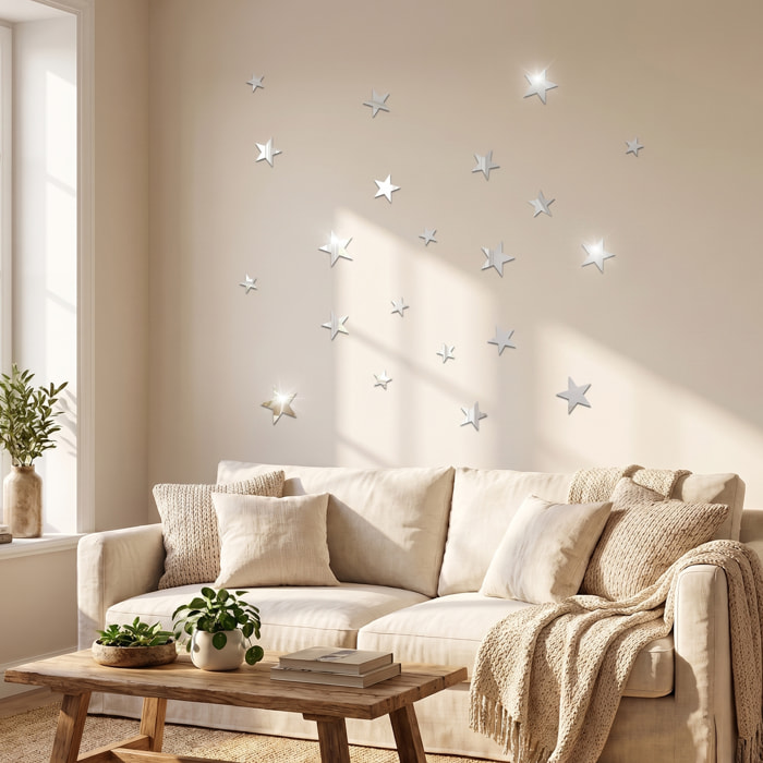 Pack de 20 étoiles en papier adhésifs 3D métal argentés