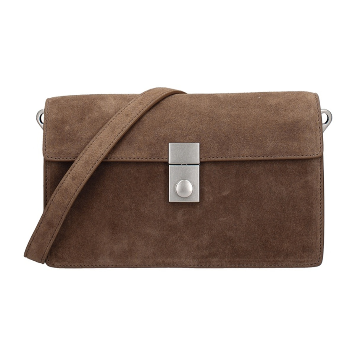 Borsa a tracolla da donna Made in Italy - Celeste Prime - Pelle scamosciata - 24.0 x 15.0 x 7.0 cm