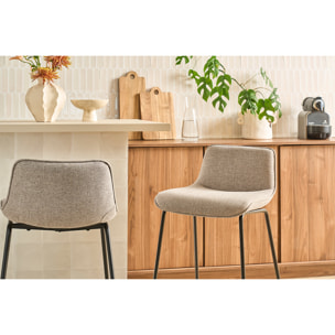 Tabourets de bar en tissu taupe et métal noir H65 cm (lot de 2) BOOST
