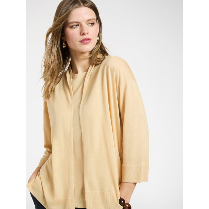 Elena Mirò - Camiseta de corte relajado abierta por delante - Beige