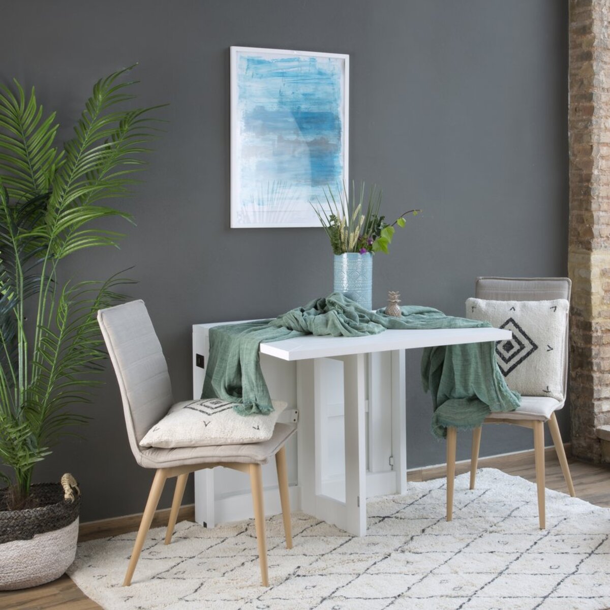 Table à manger pliante Tan -bois massif et panneau de mdf-couleur laqué blanc mat 160 x 78 x 90 cm