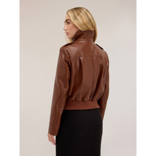 Motivi - Chaqueta corta con cuello alto y cremallera - Marrón
