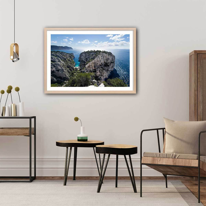 Affiche plage et calanques à cassis Affiche + cadre en bois - Chêne