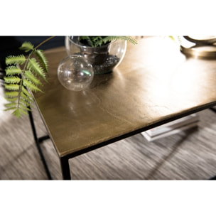 JOHAN - Table basse rectangulaire 98x57cm aluminium doré pieds noirs