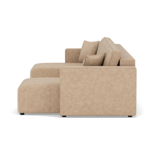 Topaze - canapé panoramique en U 7 places convertible avec coffre en simili - Beige