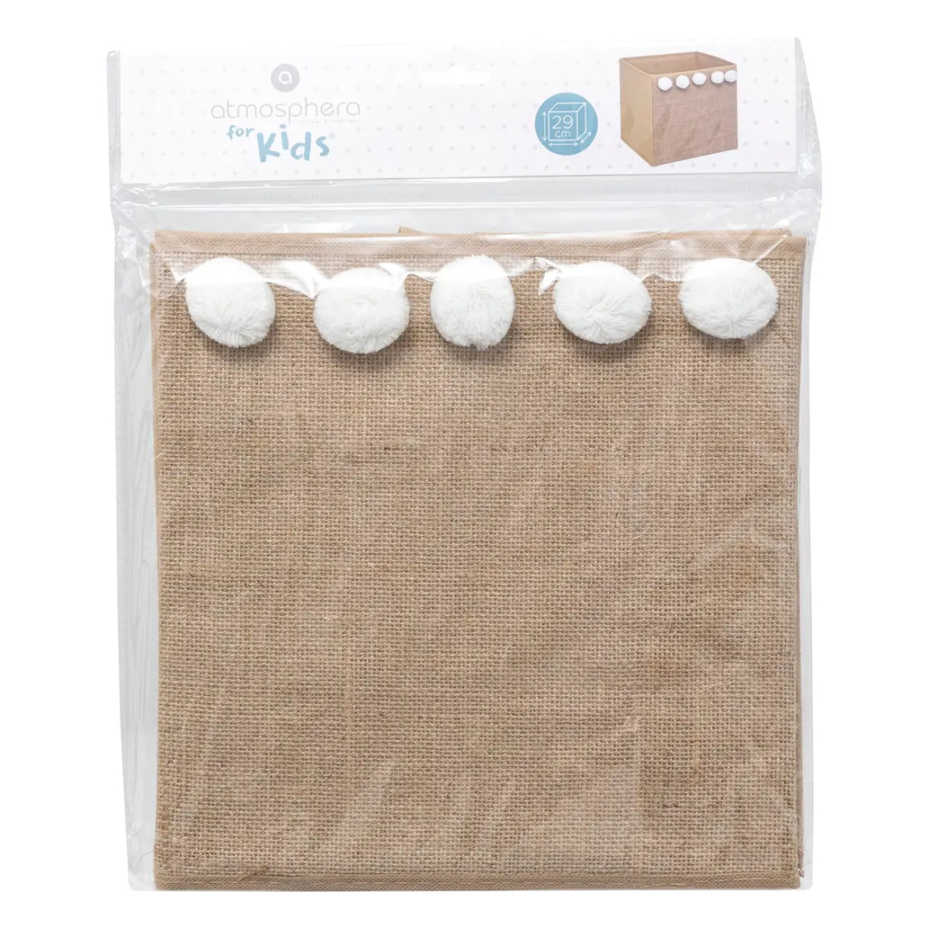 Bac de rangement enfant pompons jute 29x29cm