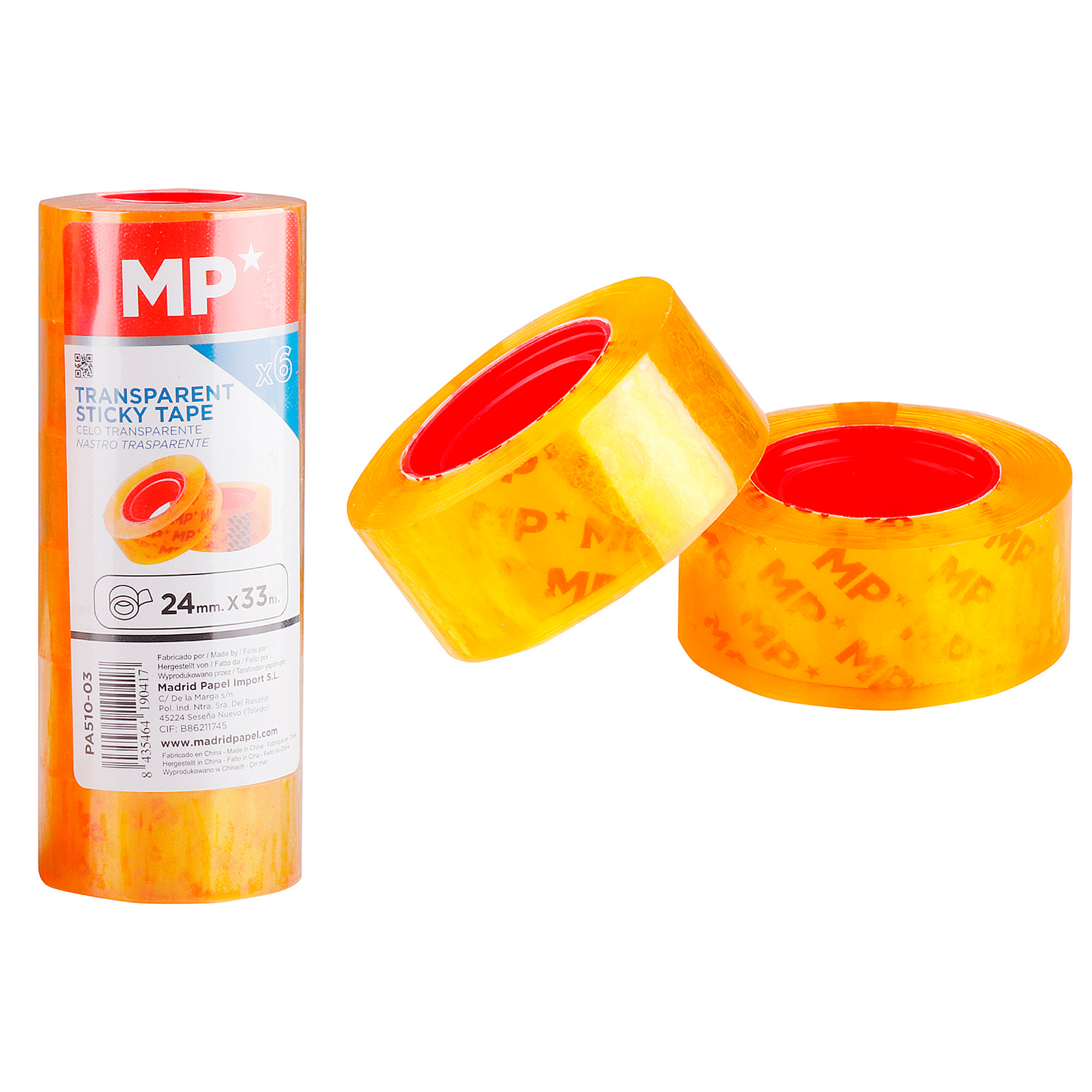 SET 6 uds CINTA ADHESIVA TRANSPARENTE 24 mm x 33 m