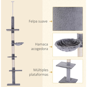 Árbol para Gatos de Felpa y Sisal 40x34x230-260cm Gris