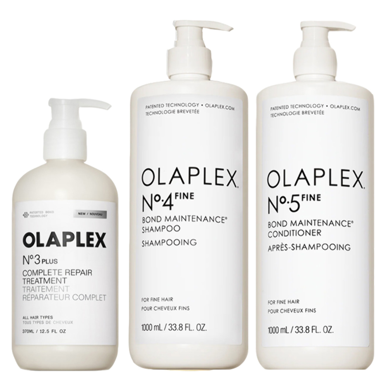 OLAPLEX Kit Treatment N°3 Plus 370ml + Shampoo N°4 Fine 1000ml + Conditioner N°5 Fine 1000ml