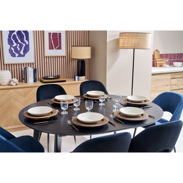 Table à manger design extensible ronde noire L120-150 cm LEENA