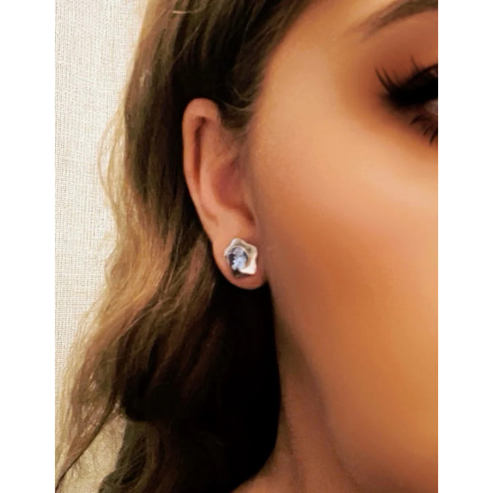 Pendiente Flor plata 10µ y SW azul