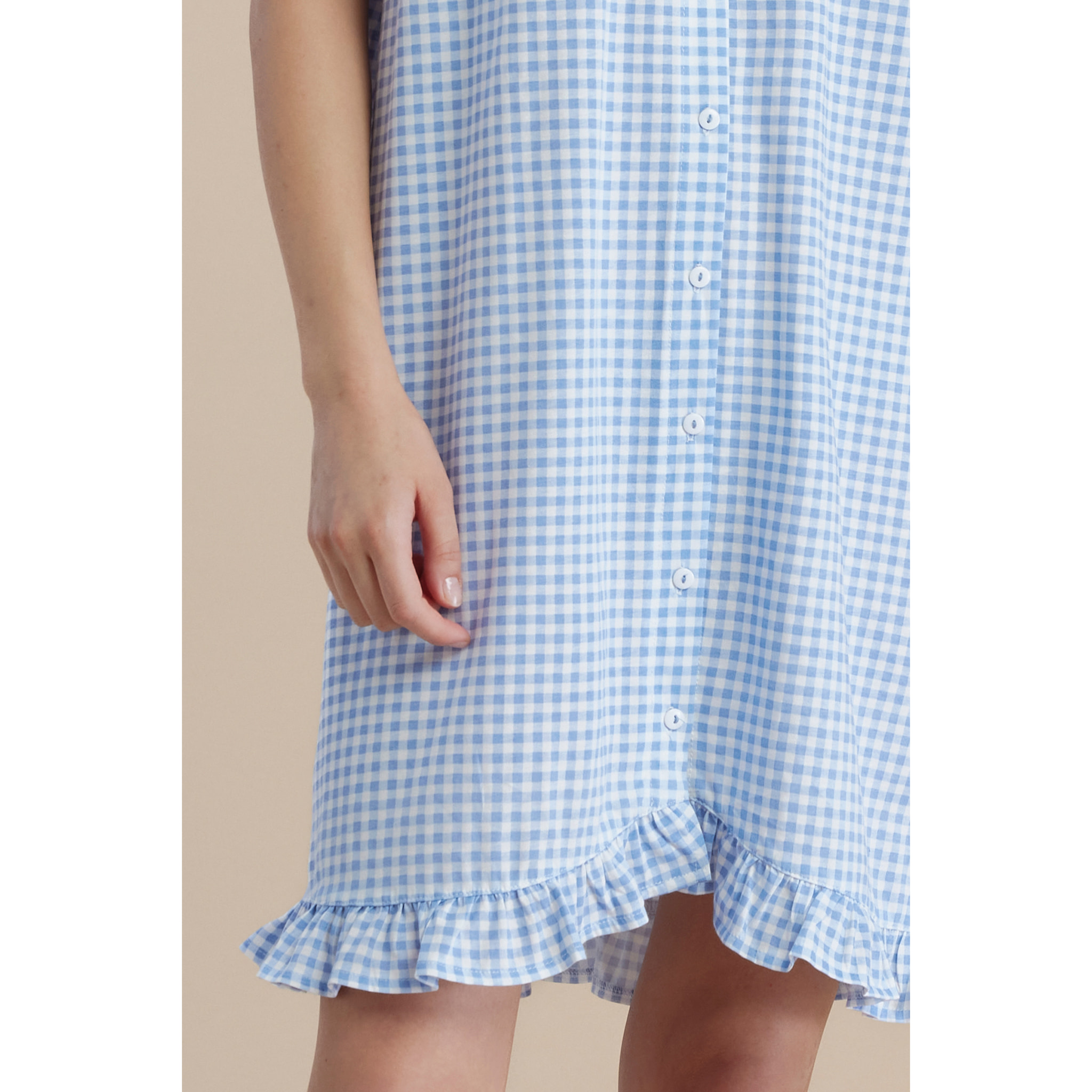 Camicia da notte donna in cotone con manica corta e abbottonatura centrale articolo stampa vichy Noidinotte