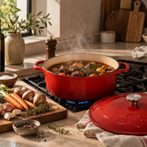 Cocotte ronde 7L en fonte émaillée rouge COLETTE