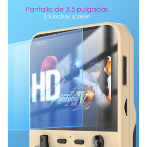 DAM Consola portátil D007, 12 emuladores, 2D y 3D, más de 10.000 juegos clásicos retro. Pantalla de 3,5". 9,5x3,5x14,5 Cm. Color: Gris