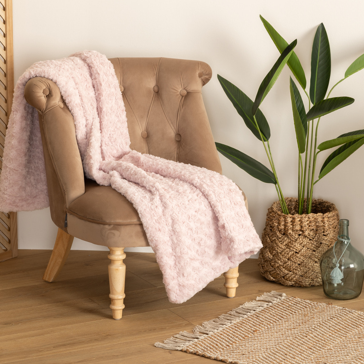 Plaid "Bouclette" fausse fourrure rose 120x160cm