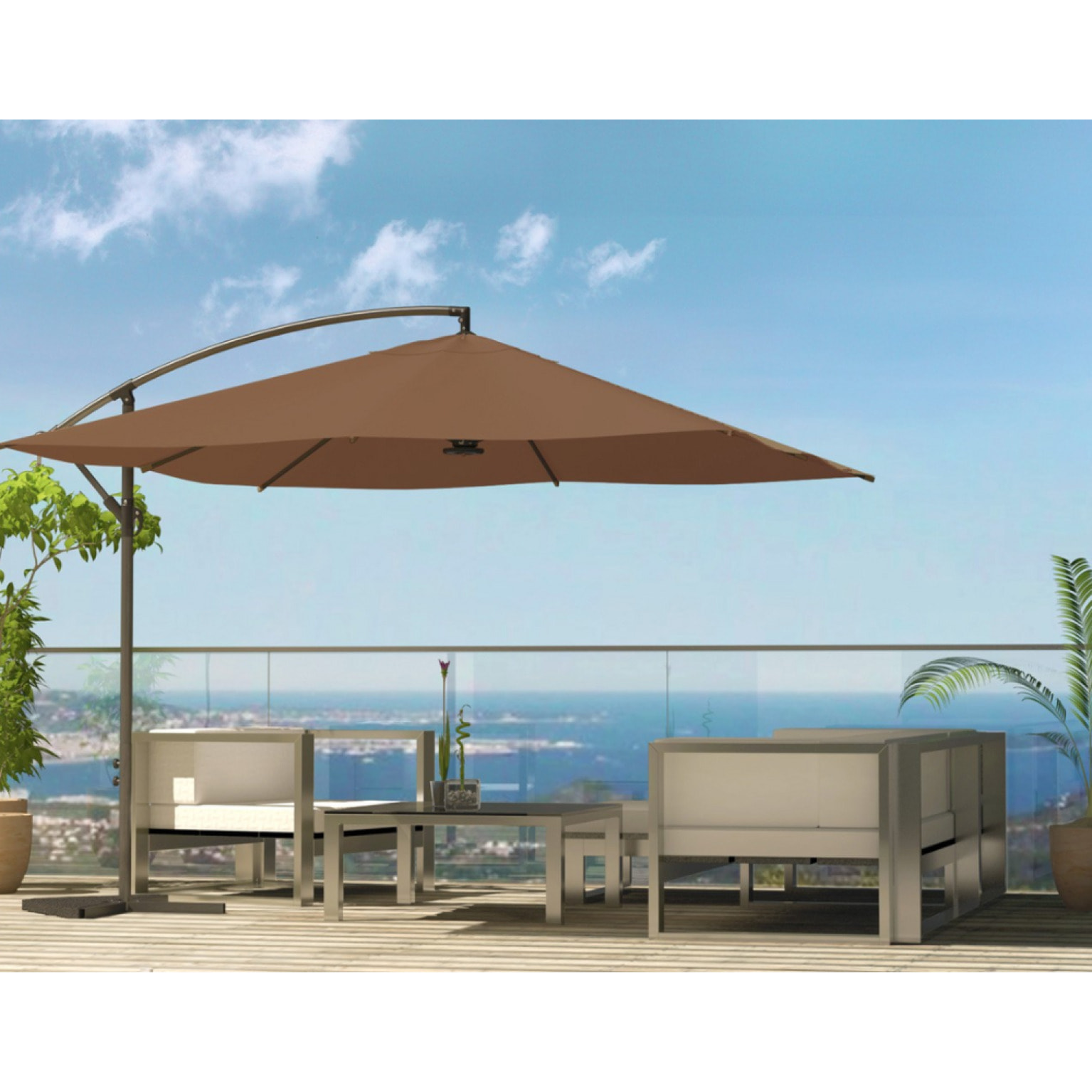 Parasol LED déporté carré 3x3m chocolat DAVAGNA