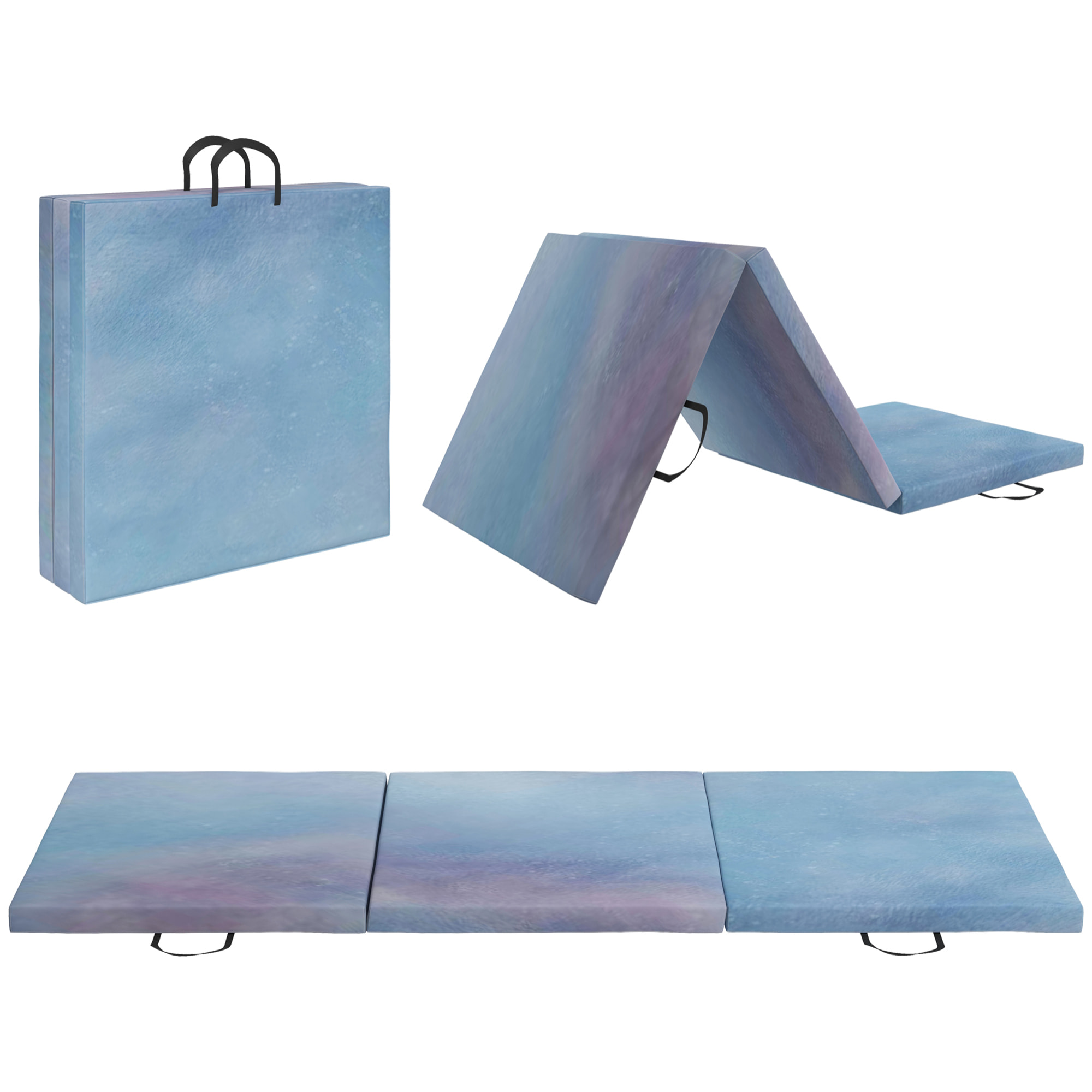 Colchoneta Gimnasia Plegable de Grosor 5 cm, Tapete de Ejercicio, 180x60x5 cm, con Asas de Transporte, Esterilla de Gimnasia para Yoga, Aeróbic, Artes Marciales, Azul Degradado
