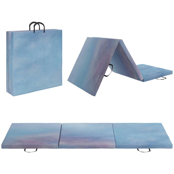 Colchoneta Gimnasia Plegable de Grosor 5 cm, Tapete de Ejercicio, 180x60x5 cm, con Asas de Transporte, Esterilla de Gimnasia para Yoga, Aeróbic, Artes Marciales, Azul Degradado