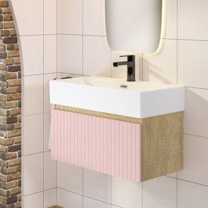 Conjunto de Baño Zel | Mueble Suspendido | 70 cm Rosa | Un Cajón | Lavabo Encastrado | No incluye Espejo | Mueble Montado| Alday