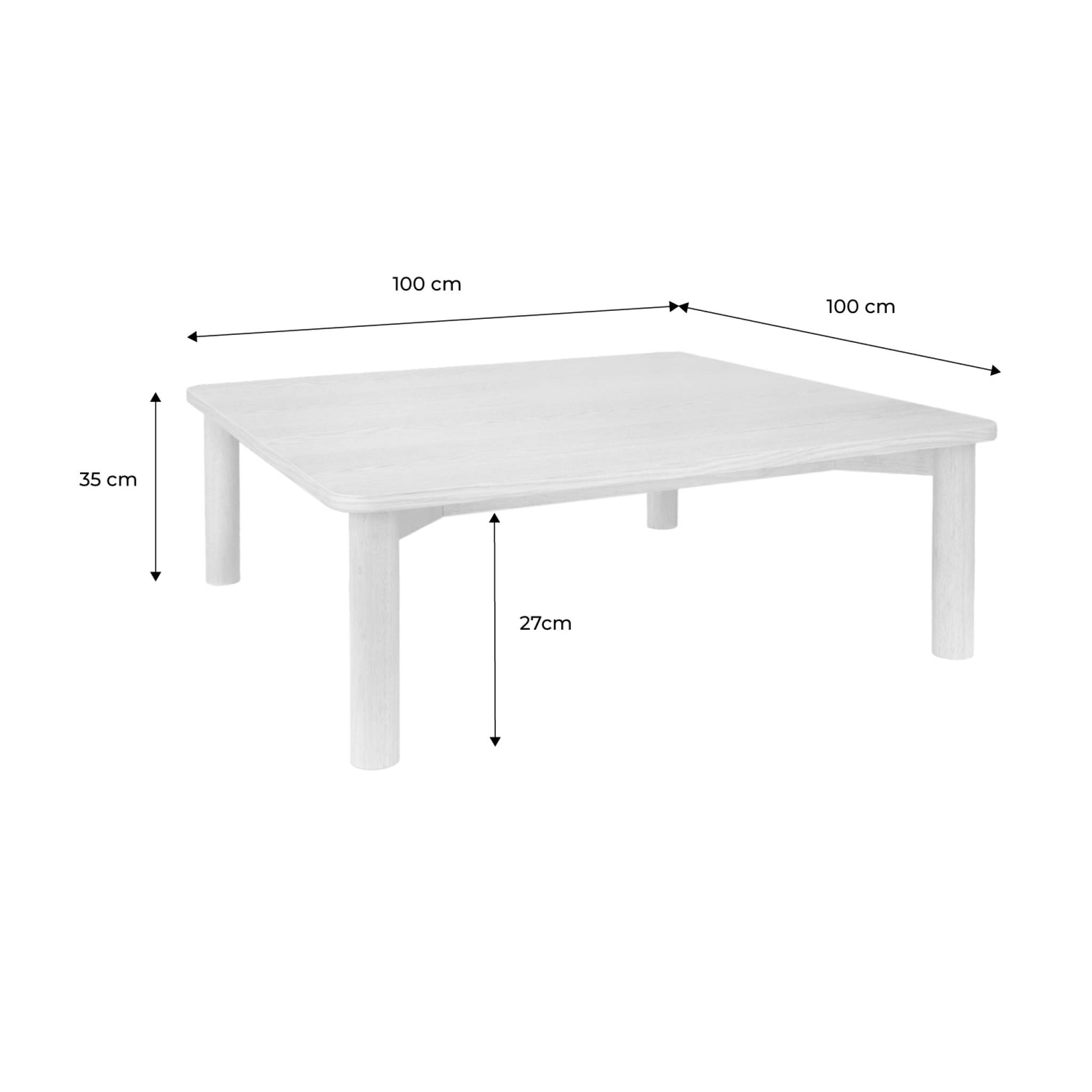 Table basse carrée bois d'hévéa placage chêne noir - 100 x 100 x 35 cm - Solène