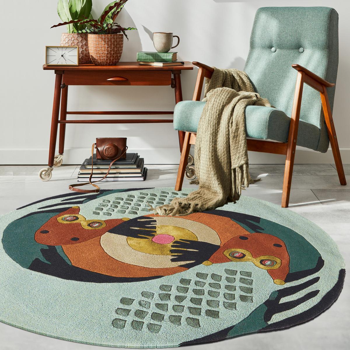 Tapis salon et chambre fait à la main en laine motif fresque LUNICIA