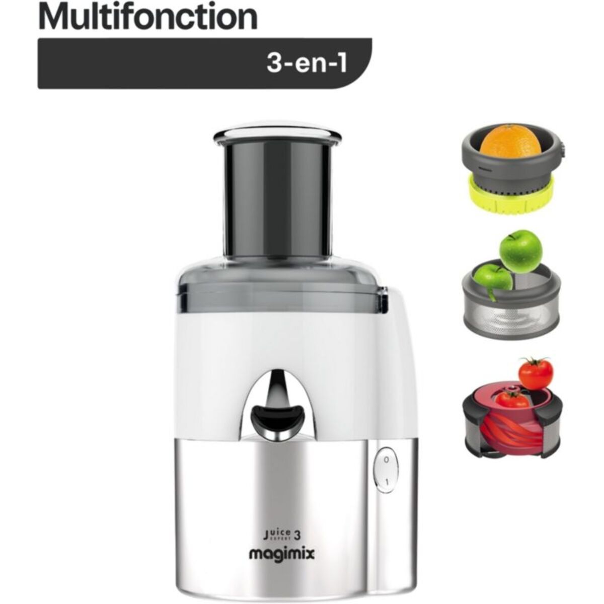 Extracteur de jus MAGIMIX 18085F Juice Expert 3 Chrome et Blanc