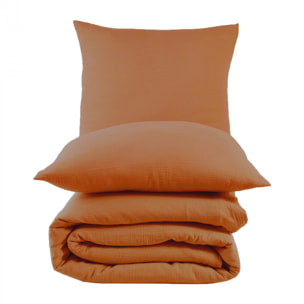 Parure housse de couette et taies d'oreiller gaze de coton ocre