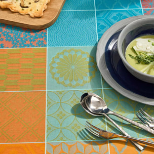 Chemin de table pur coton motif jacquard orange violet Mille hana floralies