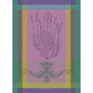 Torchon pur coton motif jacquard violet Lavande mauve