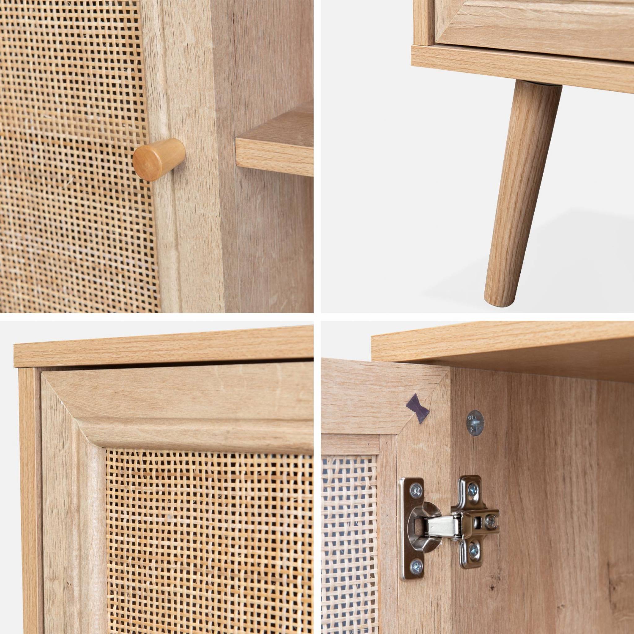 Buffet scandinave décor bois et cannage 1 porte 80cm BOHÈME