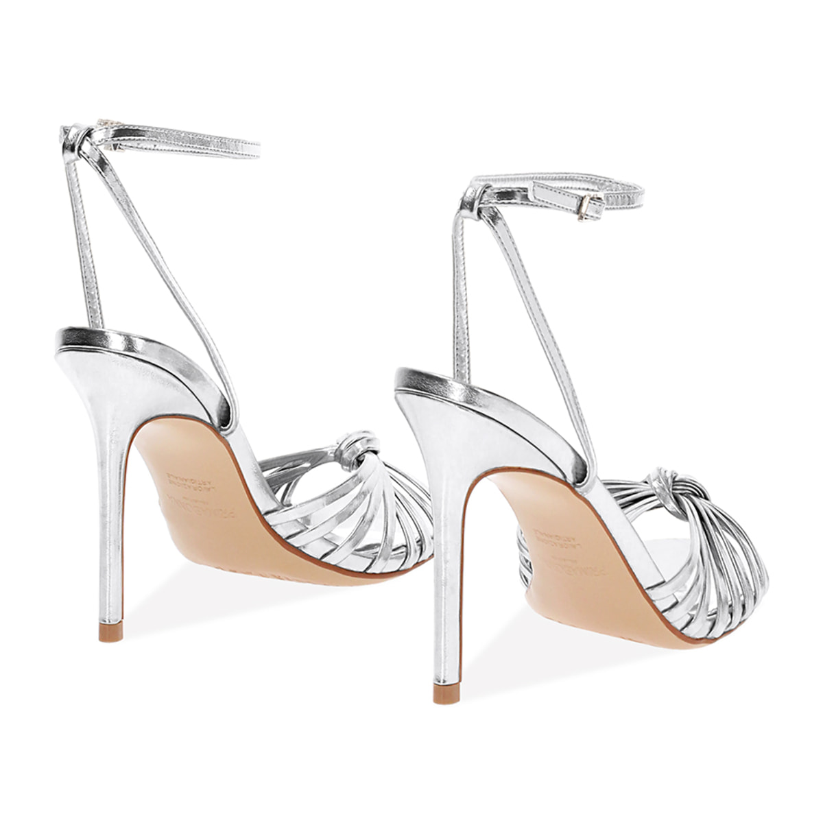 Sandalo donna argentato con nodo, tacco 10,5 cm