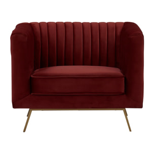 Fauteuil en velours bordeaux et pieds en métal doré - Gatsby