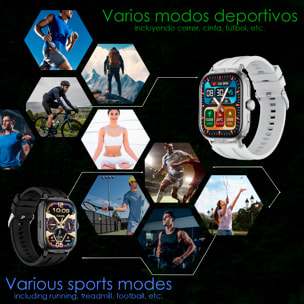 Smartwatch M106 con doble correa una de silicona y otra de nylon. Notificaciones de Apps, monitor de salud, modos deportivos.