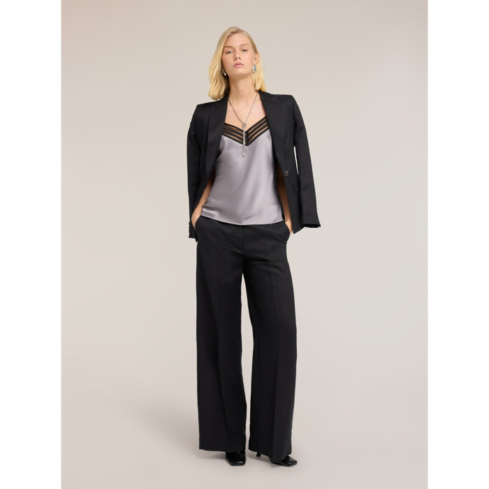 Motivi - Pantaloni palazzo in misto lino - Nero