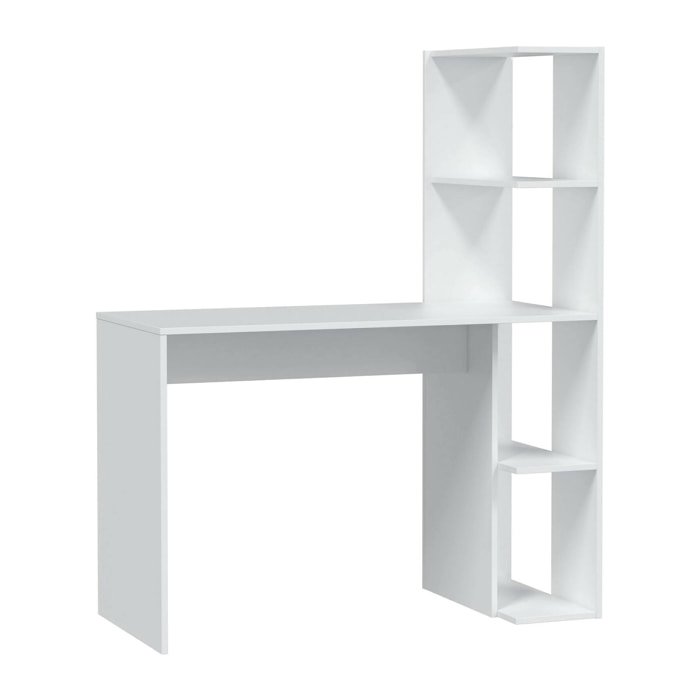 Scrivania Abba, Scrittoio lineare con libreria, Tavolo ufficio multiuso salvaspazio, 110x52h136 cm, Bianco
