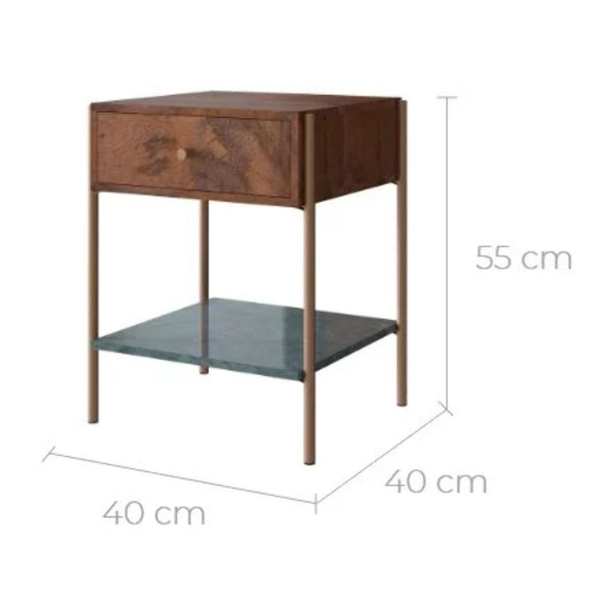 Table de chevet en bois de manguier et marbre vert - Doori