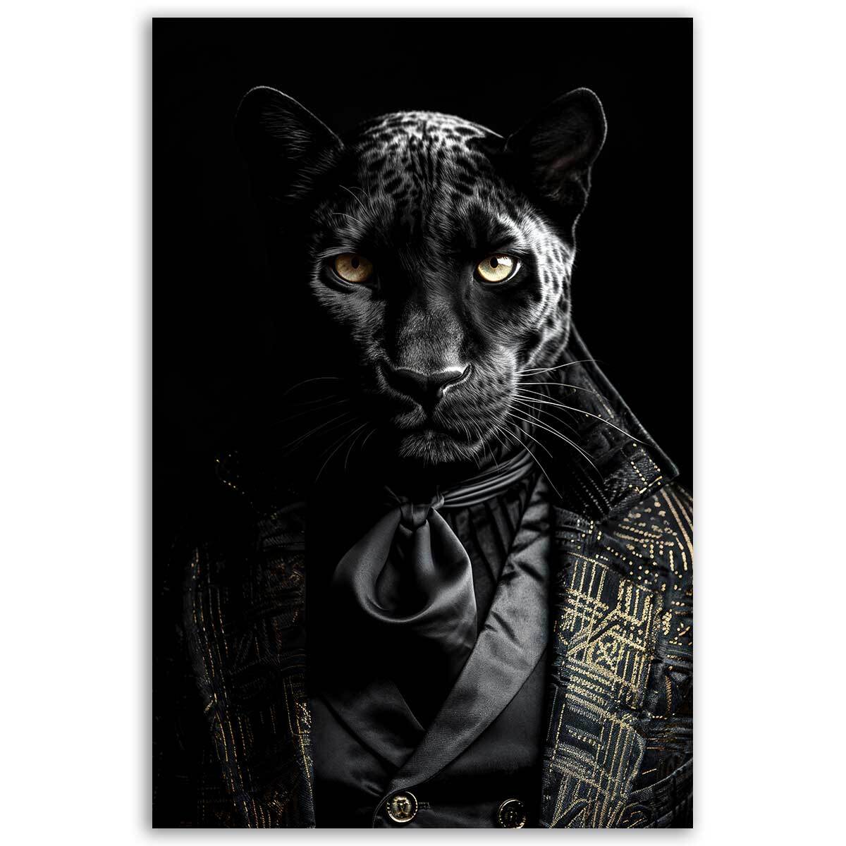 Tableau animaux habillés Panthère noire wild suits Toile imprimée