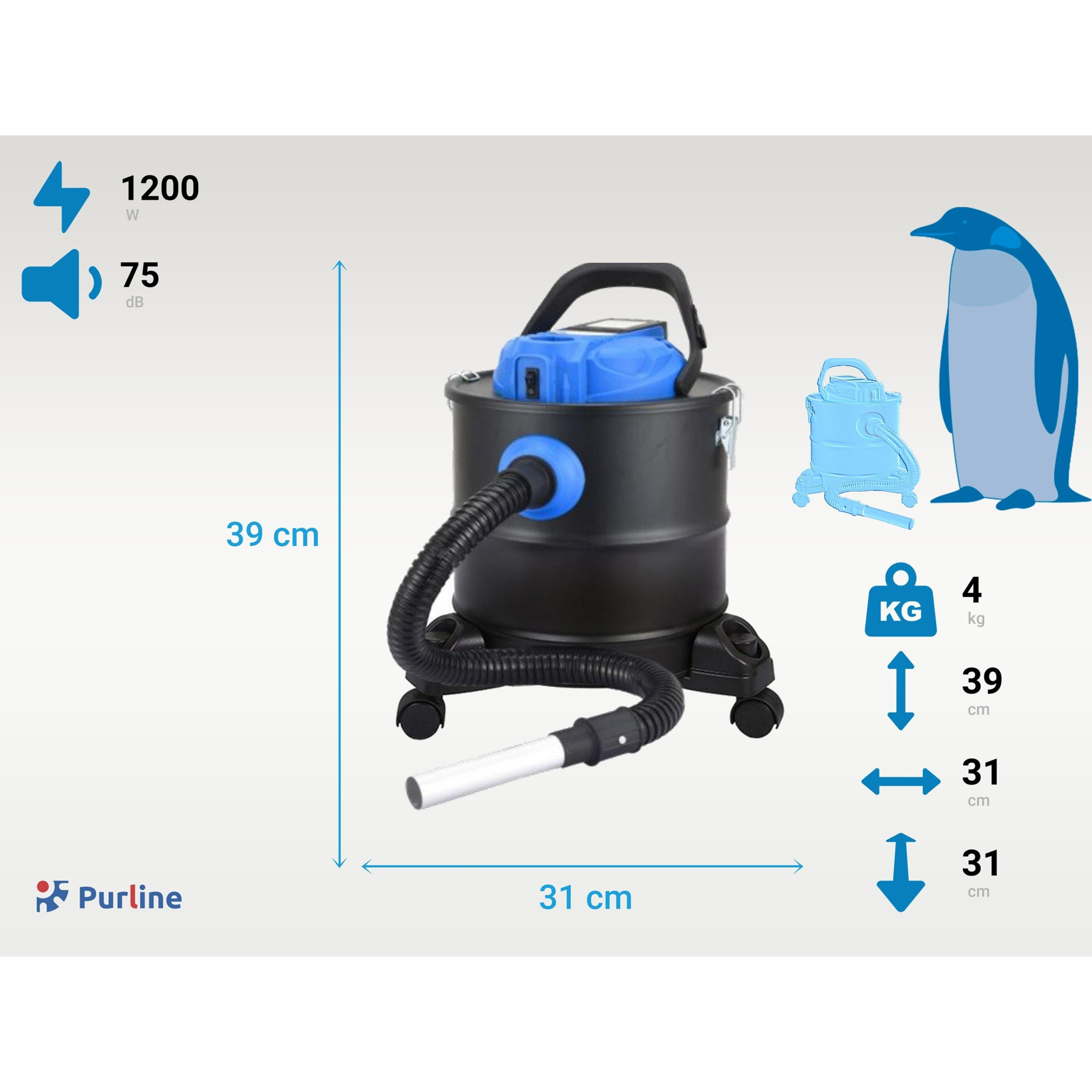 Aspirador de cenizas con batería recargable de litio 18V y doble filtro HAVC-Li PURLINE