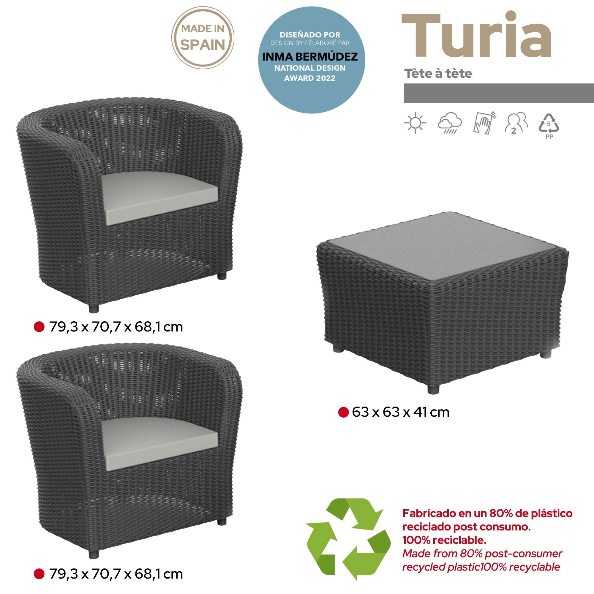 Conjunto muebles de jardín turia tete a tete dos sillones y una mesa grafito